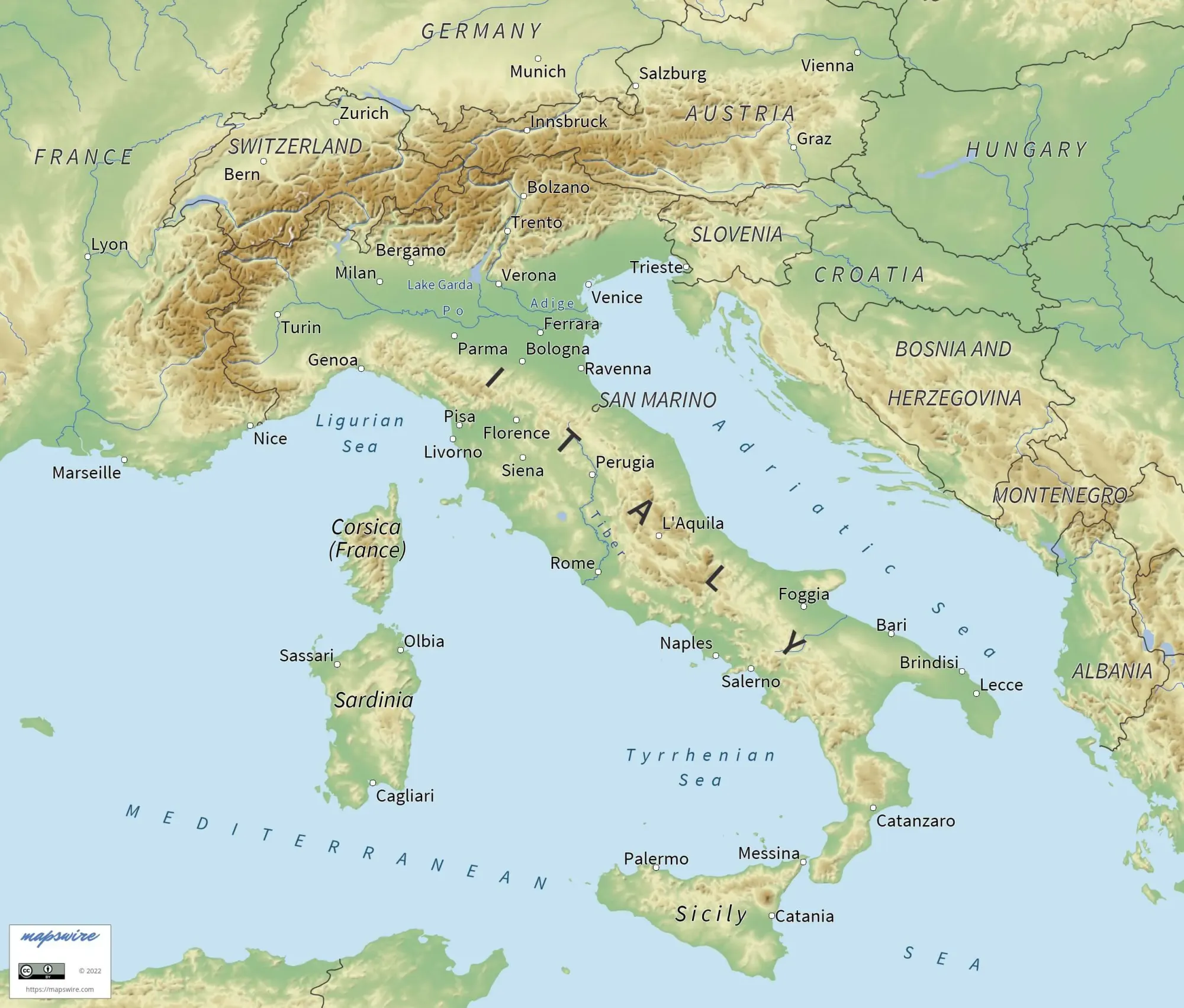 Map of Italy.