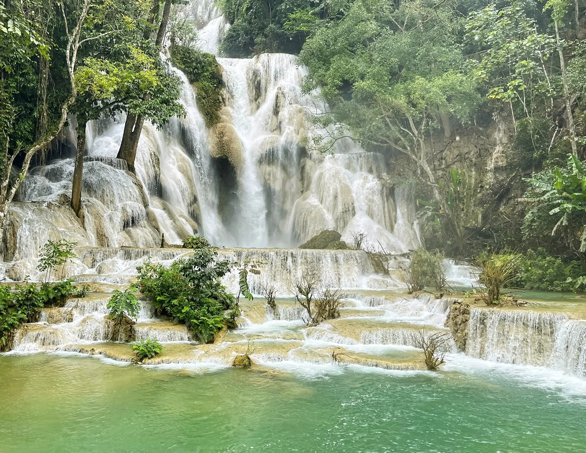 Kuang Si Waterfalls, main waterfall and first pool.