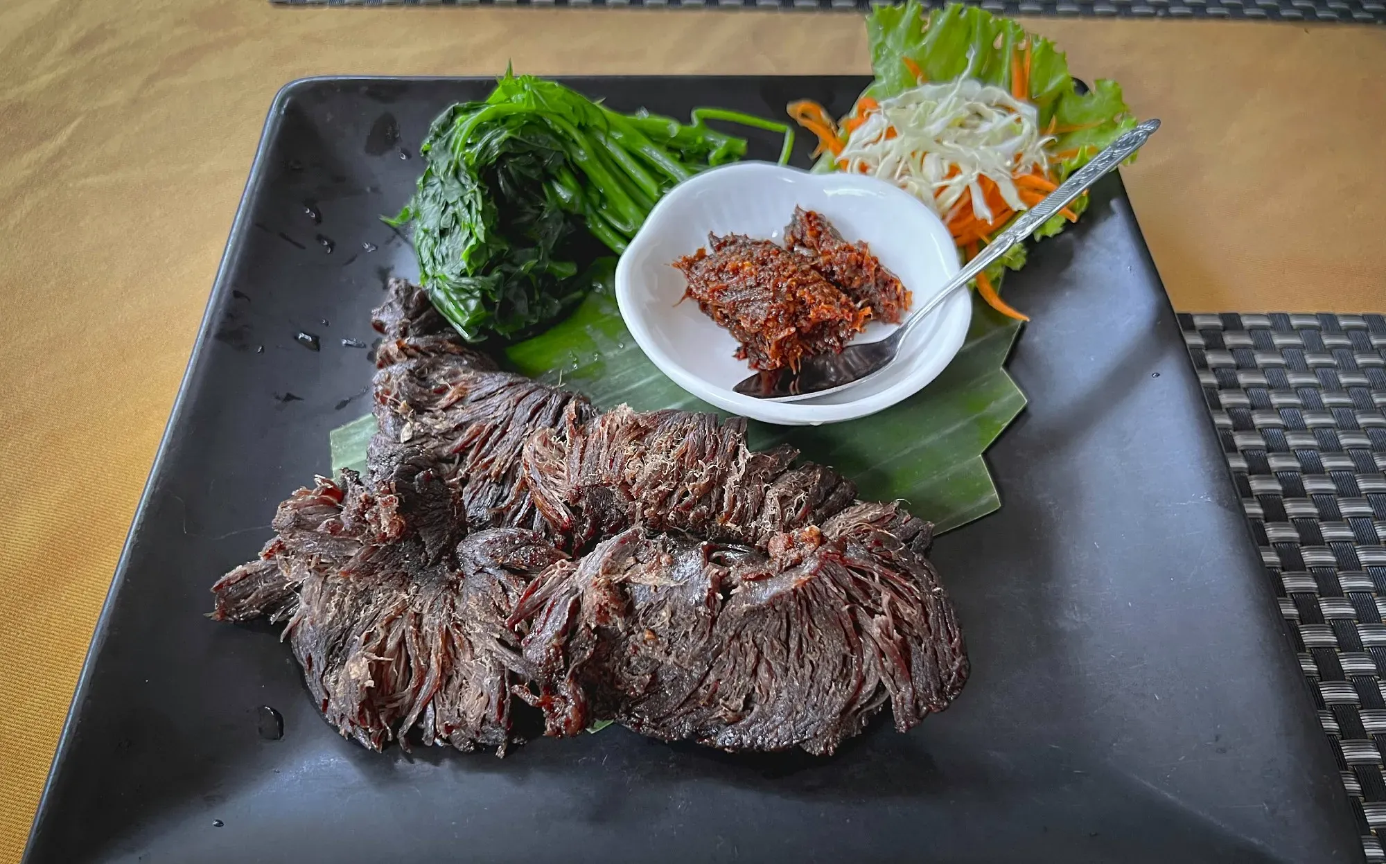 Lao beef jerkey with a side of Jaew Bong.