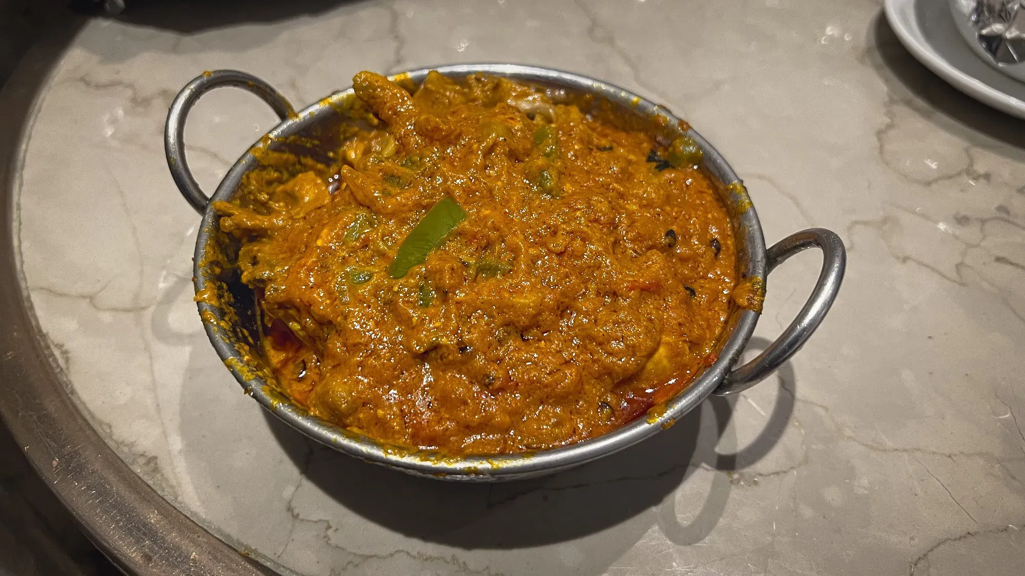 Angled shot of a bowl of Kadai.