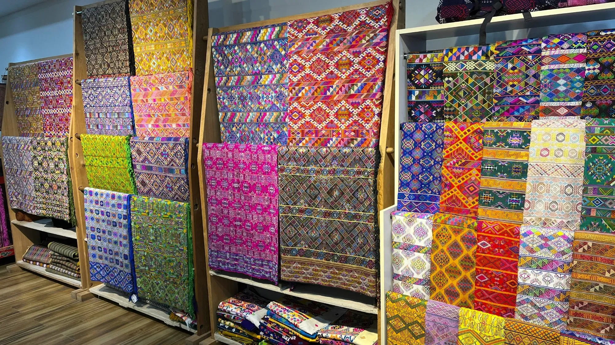 Display of handwoven panels of fabric
