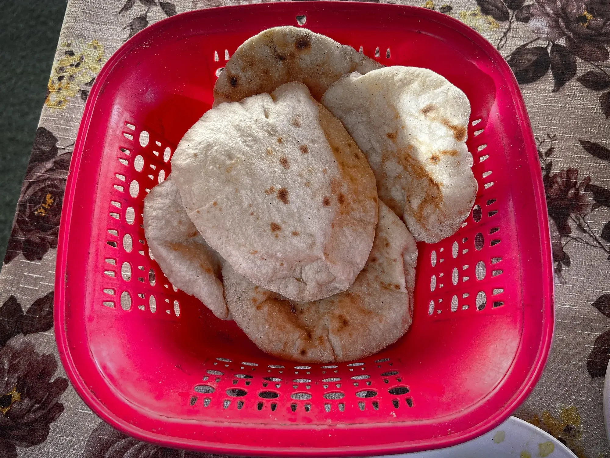 Basket of Aish Baladi, overhead shot.