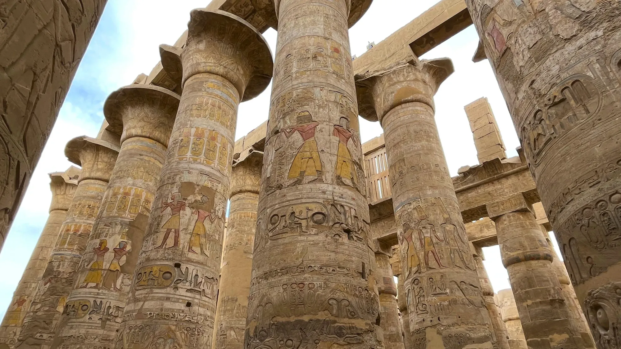 Painted and carved pillars in the Hypostyle Hall