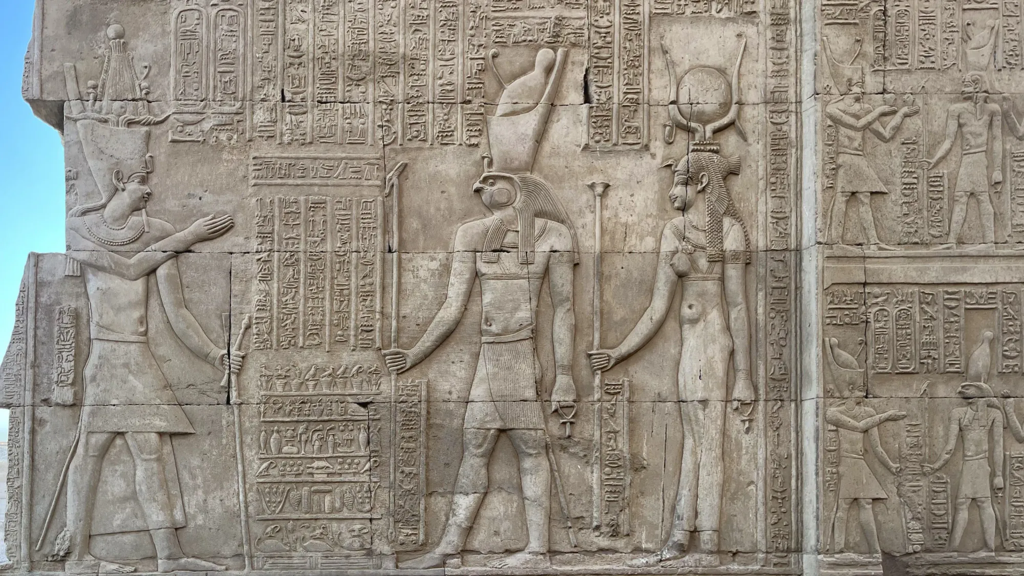 Reliefs and hieroglyphics in the Kom Ombo temple