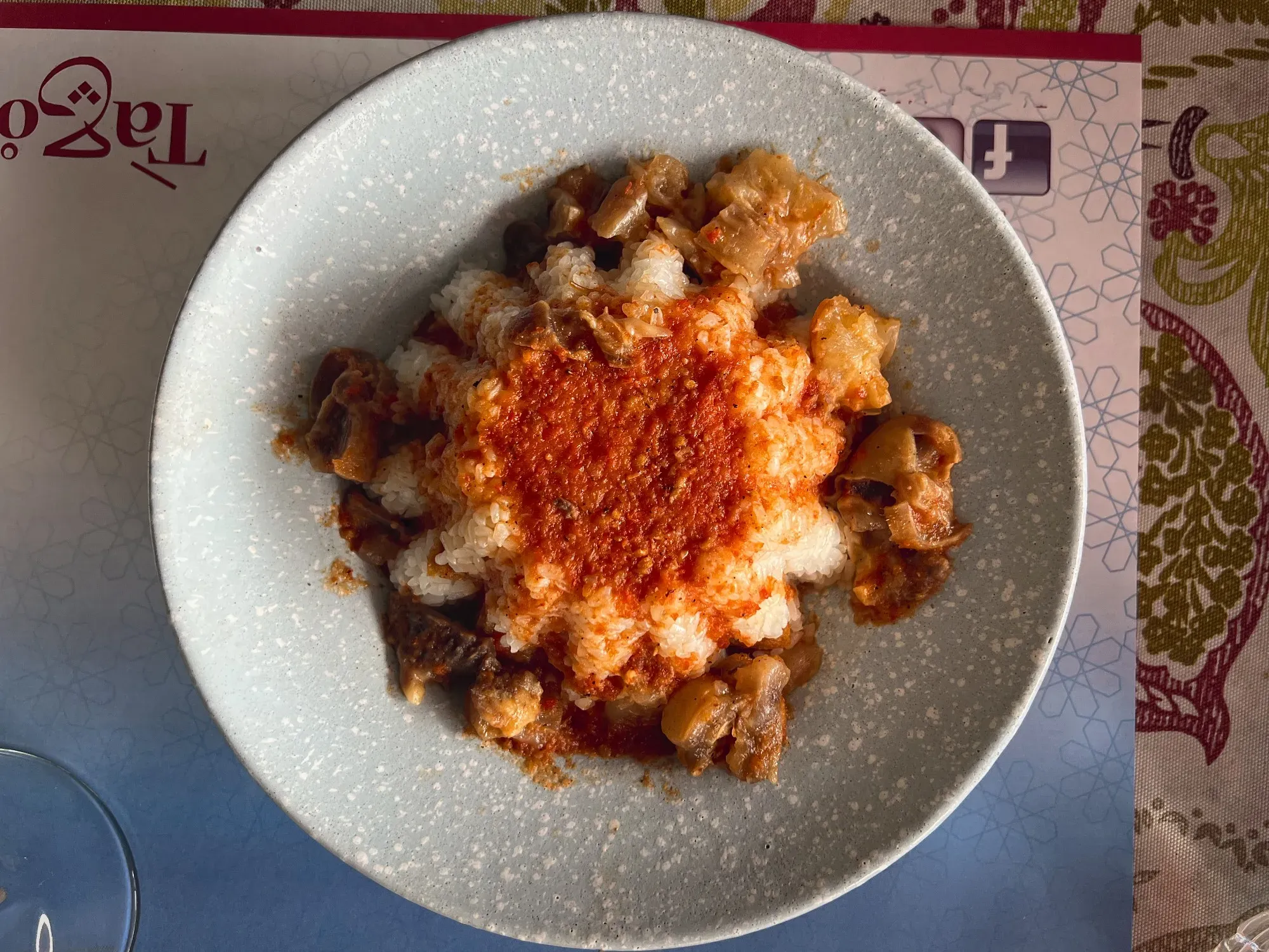 Kawaree on rice in a bowl, overhead shot.