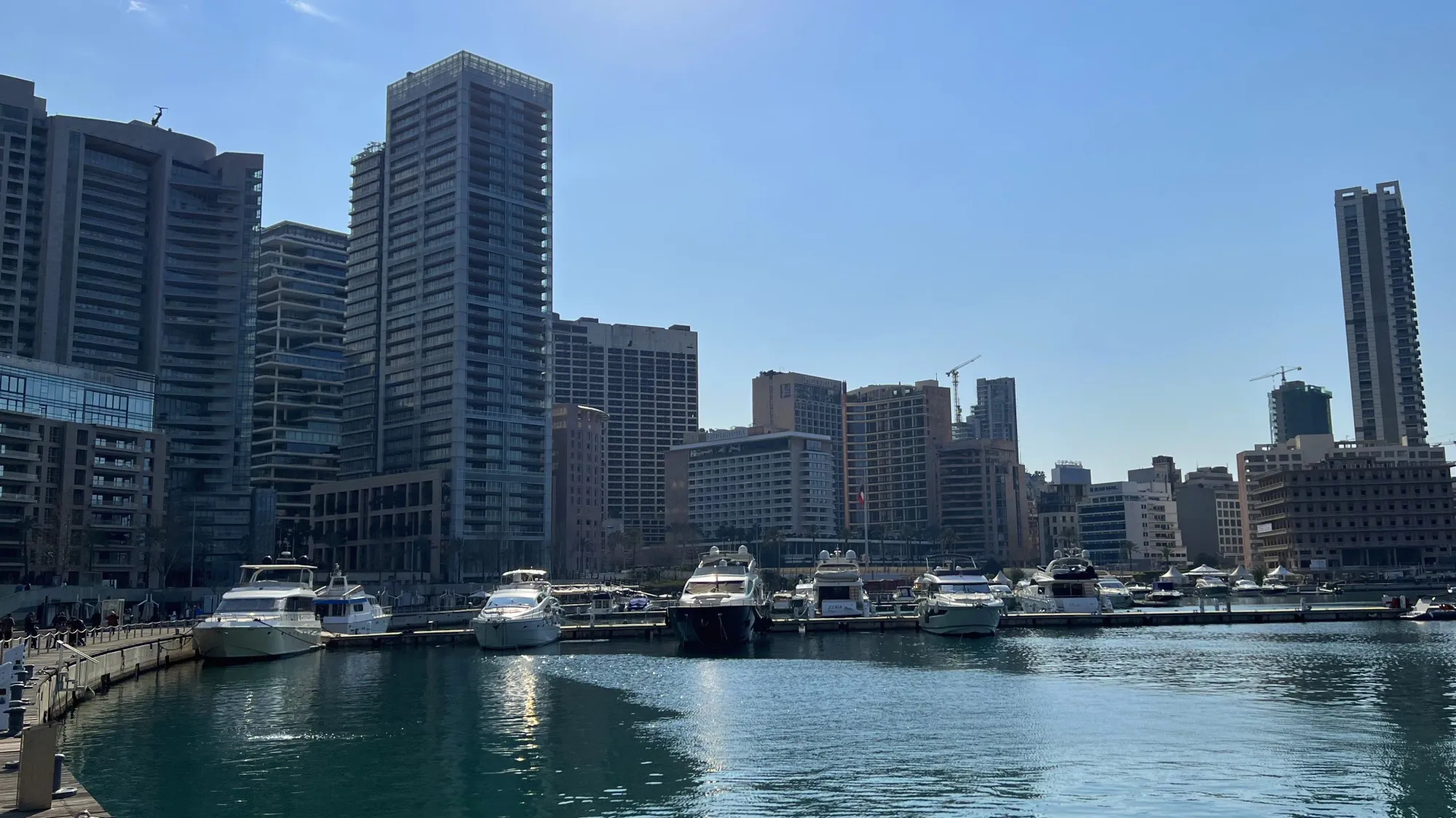 City skyline and some nice boats in a harbor in Beirut