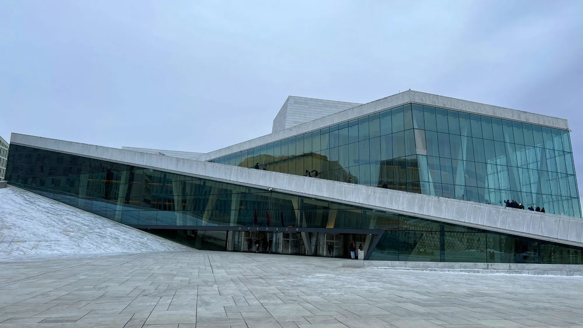 Front facade of the slanted roof and glass windows