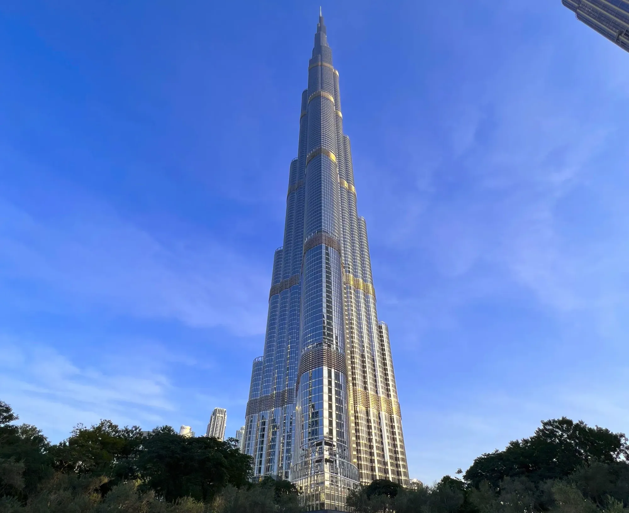 The world's tallest building with some trees at the base