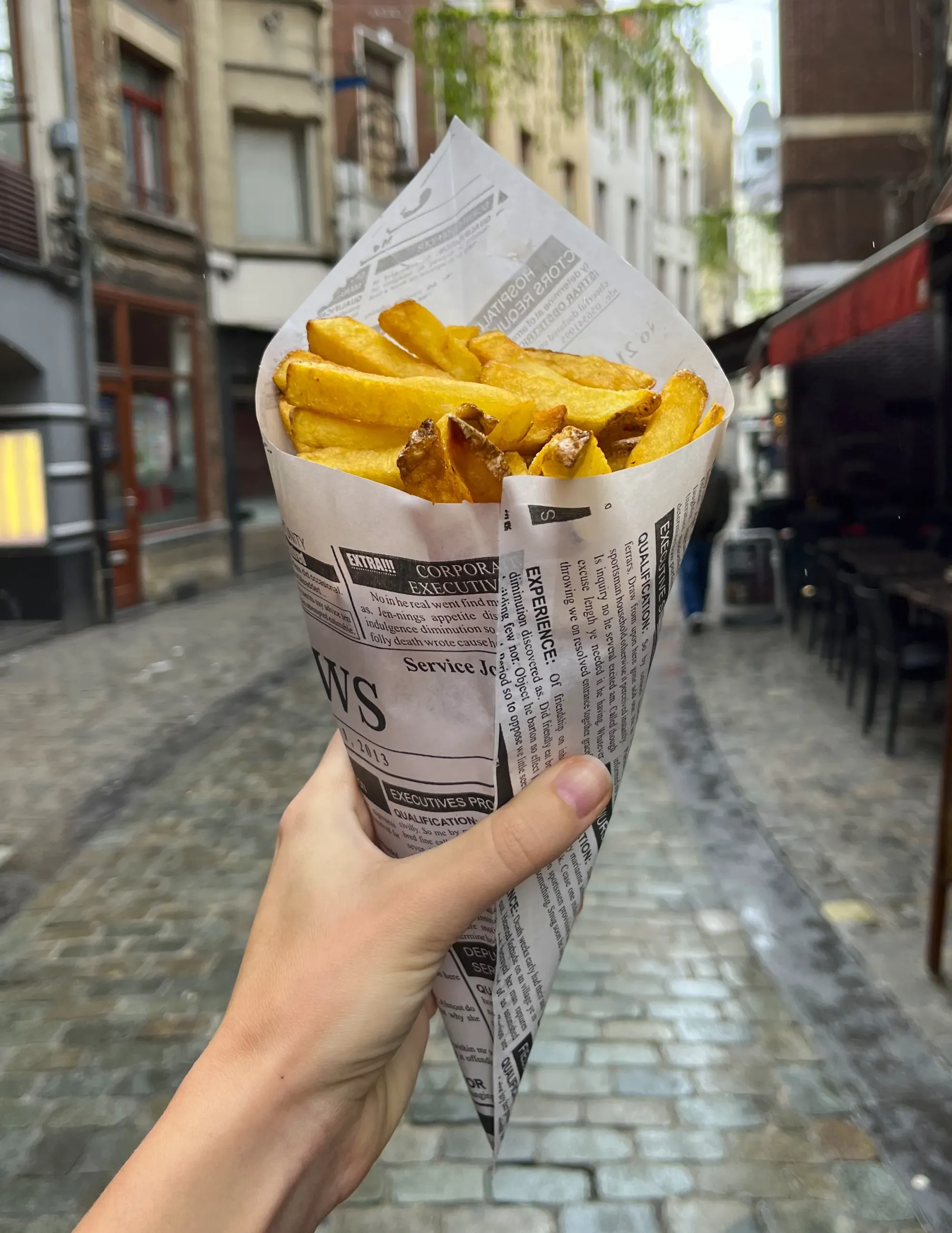 Fresh fries in a newspaper wrapping