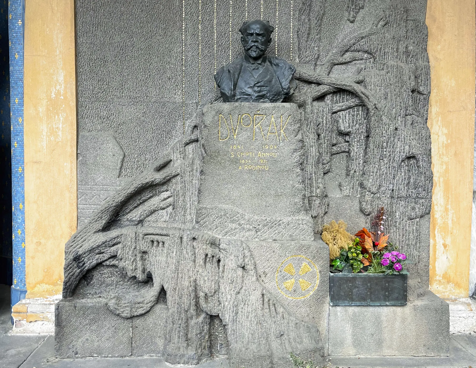 Grey stone grave of Antonin Dvorak