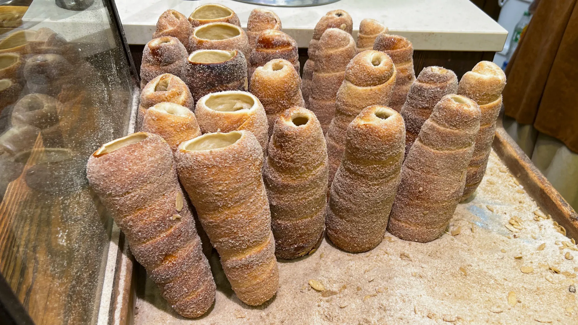 Chimney cakes covered in cinnamon sugar