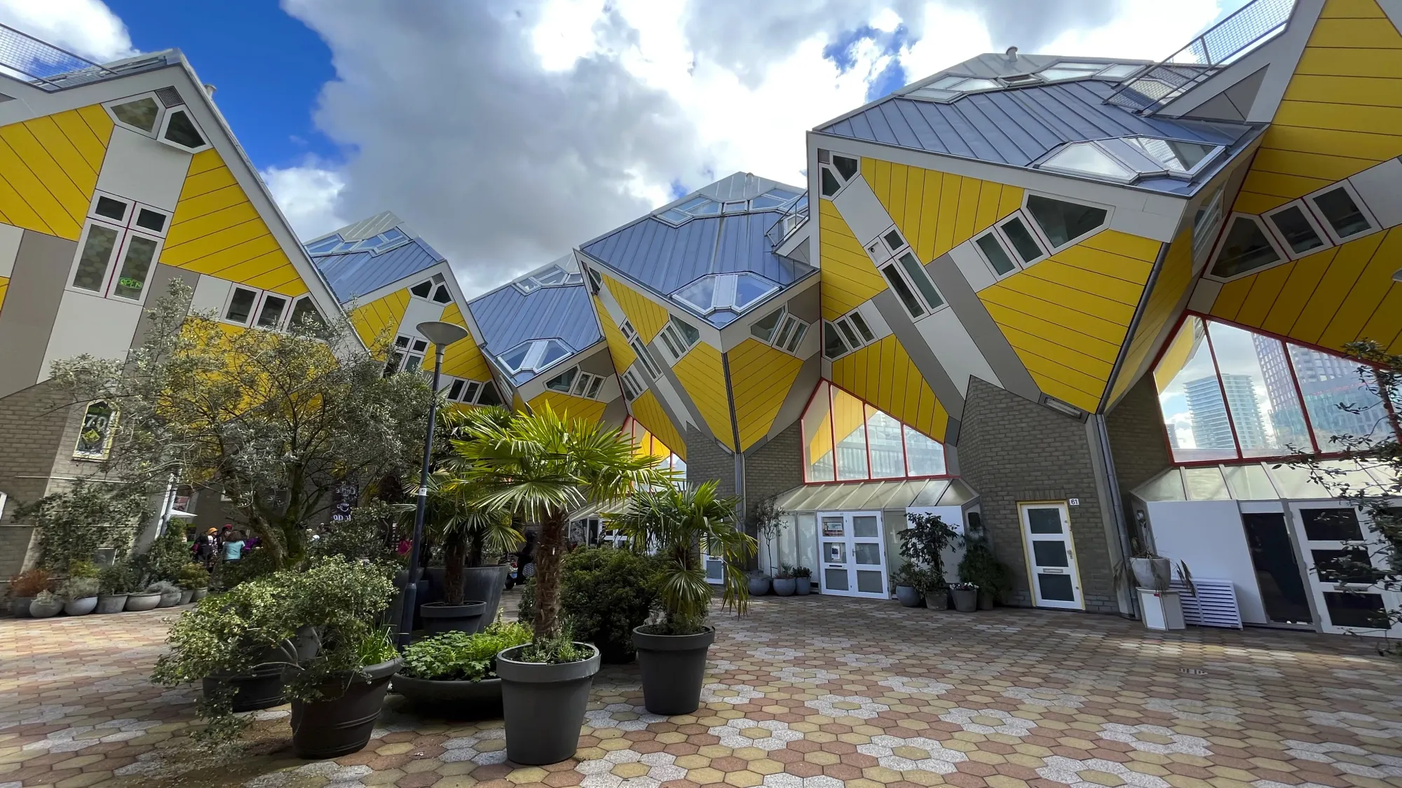 Yellow residential cubes with grey windows 