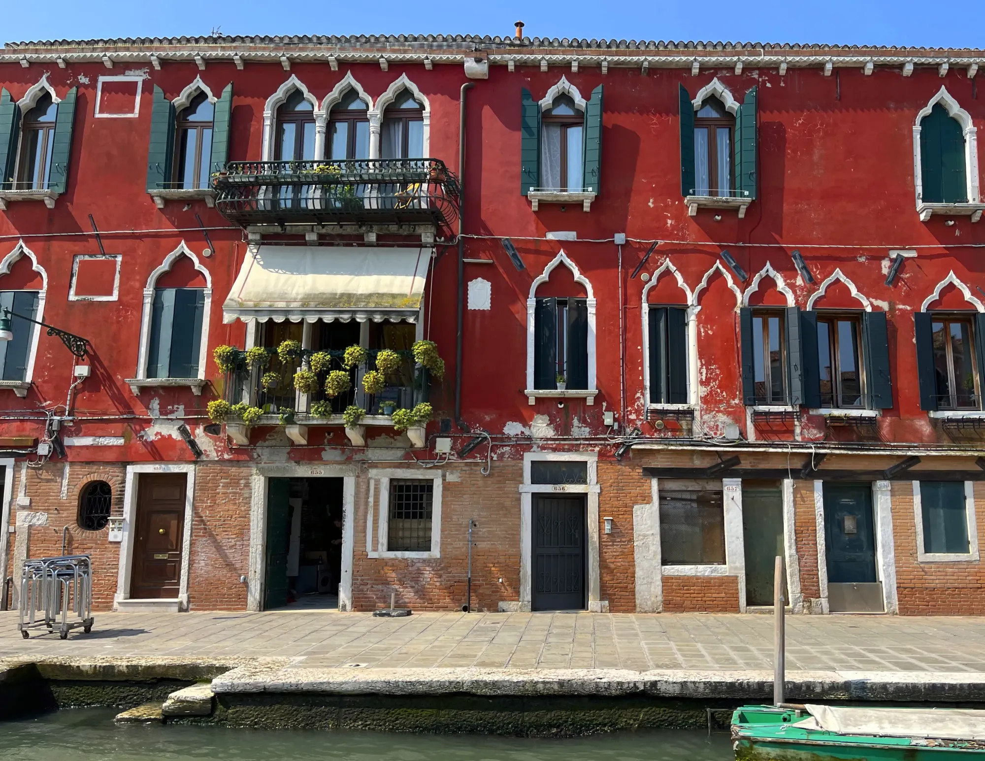 Red facade on the canal