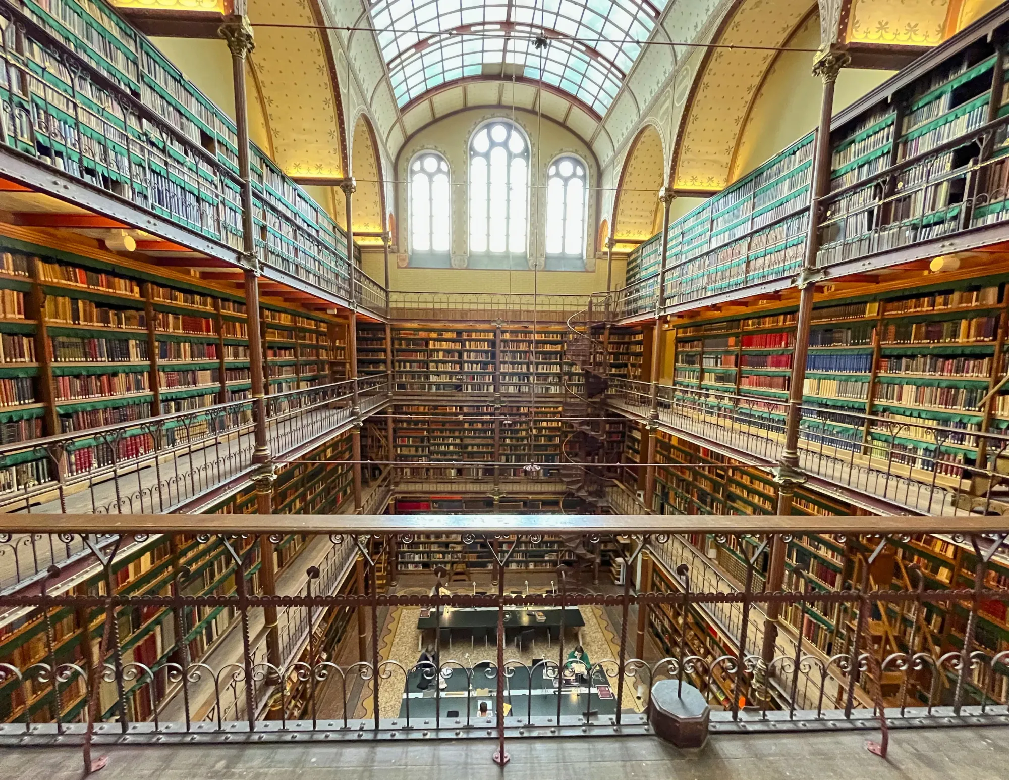 Third floor perspective of a multistoried library with balconies