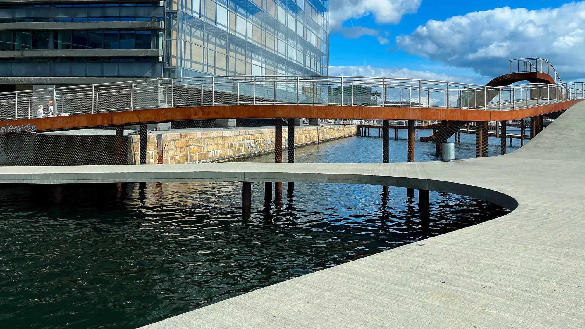 Curved dock and plaza