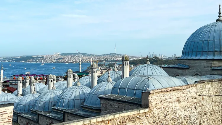 A series of successive blue domes overlooking the Bosphorus