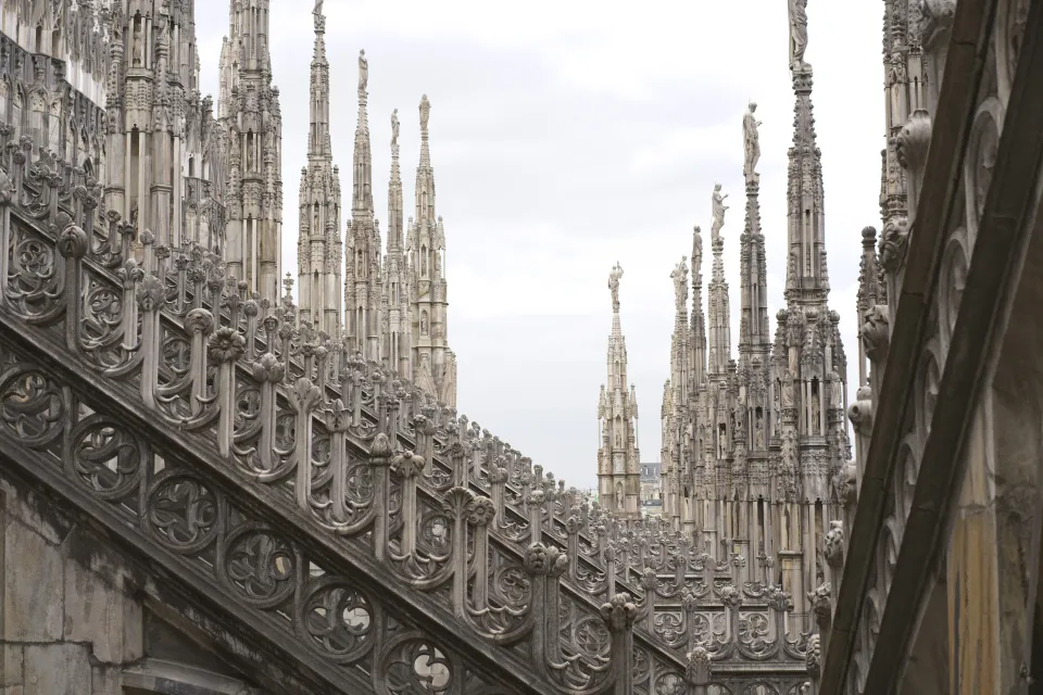Detailed spires on the roof of the Duomo
